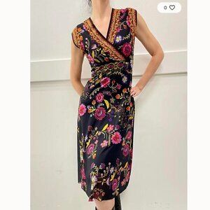 FUZZI black floral pattern midi dress